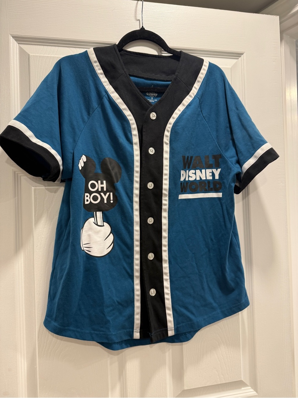 Disney Blue and Black Button-Front Mickey 'Oh Boy!' Shirt